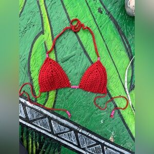 Handmade Red Crochet Triangle Bikini Top